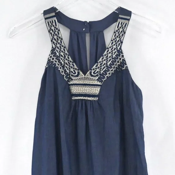 OLD NAVY Chambray Halter Embroidered Dress #AW13 - Picture 2 of 9